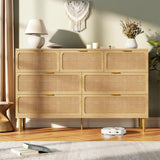 Garvee Rattan 7 Drawer Tall Dresser with Deep Drawers and Wide Top, Natural Rattan Material, Metal Legs Reinforced, Easy Installation, Bedroom and Living Room - Natural