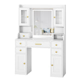 Garvee White Vanity Desk with Charging Station and LED Mirror, Large White and Gold Makeup Dressing Table, 3 Light Modes, 6 Drawers, Cabinet and Shelves