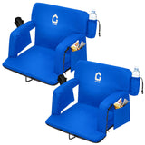 Garvee Portable Stadium Seats (Set of 2) - 24.5" Extra Wide Bleacher Chairs with Back Support, Thick Padded Cushion & Storage - Blue - Blue