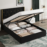 Garvee Storage Bed Queen with Upholstered Wingback Headboard, Modern Queen Size Hydraulic Bed Frame with Strong Wood Slats Support, No Box Spring Needed, Easy Assembly, Black - Black