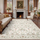 Garvee 8' x 10' Beige Pastoral Floral Area Rug, Washable Non-Slip Low-Pile Large Vintage Border Rug for Living Room & Bedroom - Beige