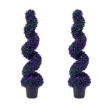 Garvee 4FT Artificial Spiral Topiary Tree Set of 2, Faux Potted Purple Boxwood Topiary Plant, Fake Shrubs Tree for Front Door Home Balcony Backyard Patio