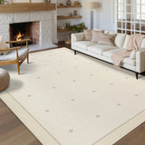 Garvee Large Washable Area Rug 10' × 14' – Modern Bordered, Non-Slip, Low Pile, Soft Carpet – Minimalist, Collapsible, Non-Shedding for Living Room, Bedroom, Dining Room – Beige - Beige