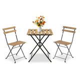 Garvee 3-Piece Folding Patio Bistro Set, Iron and Wood Outdoor Table with 2 Chairs, Space-Saving No-Assembly Furniture for Balcony, Garden, Porch