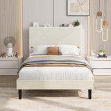 Garvee Corduroy Upholstered Platform Bed Frame with Adjustable Storage Headboard & Built-in USB Charging Station – Sturdy-colored Wood Slats – Noiseless Support – Easy Assembly – No Box Spring Needed – Twin Size, Offwhite - Beige