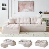 Garvee 104" L Shaped Cloud Sectional Couch with Ottoman, Modular Corduroy Sofa No Assembly, Boneless Deep Seat Lounge with Side Pockets for Living Room - Beige