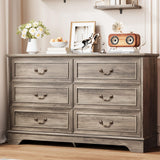 Garvee Spacious 6 Drawer Dresser for Bedroom Storage - 47" Wide Double Chest - Vintage Organizer for Living Room, Hallway, Entryway, Closet - Color: Washed Gray - Gray Oak