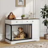 Garvee Farmhouse Dog Crate Furniture, 47" Modern Indoor Kennel with Double Doors, TV Stand & Buffet Cabinet, Dog Cage End Table with 2 Drawers & Storage for Small & Medium Dogs