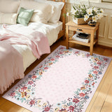 Garvee Washable Floral Area Rug, 4x6 Soft Pink Border Design Carpet with Non-Slip Backing, Low Pile Easy-Clean Rug for Living Room, Bedroom & Nursery, Pink - Pink