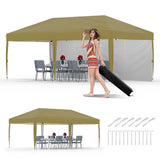 Garvee 10x20 Pop Up Canopy with 2 Sidewalls - Heavy Duty Outdoor Canopy Tent with Portable Roller Bag - 3 Adjustable Height, 4 Weight Bags, 8 Stakes & 6 Guy Ropes Included, Khaki - Khaki