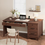 Garvee 53.5" Farmhouse Executive Office Desk with Power Outlets & USB Ports – Adjustable File Cabinet – Storage Drawers – Computer Writing Table, Brown - Brown