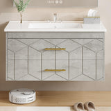 Garvee Modern 36" Floating Bathroom Vanity in Humidity-Resistant Design with Soft-Close Drawers and Gold Handles, Grey - Grey