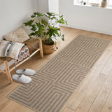 Garvee 2' × 6' Washable Foldable Non-Slip Geometric Border Runner Rug, Ultra-Soft Low-Pile Taupe/Beige Rug for Hallway Kitchen - Taupe/Beige