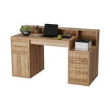 Garvee Space-Saving Computer Desk with Hutch and Printer Stand – Ripple Door, Multi-Drawer Storage, Rectangular Workstation, Easy Assembly – Home Office or Bedroom, Natural Wood Color - Brown