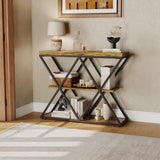 Garvee Farmhouse 3-Tier Console Table in X-Shaped Design with Open Shelves for Entryway and Hallway, Rustic Brown - Rustic Brown