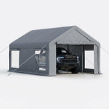 Garvee 12x20 ft Portable Garage Carport, 200 g PE Canopy Shelter with 2 Roll-Up Doors & 4 Windows, Heavy-Duty Metal Frame Storage Tent for Cars, Boats, Pickups & Outdoor Events, Gray
