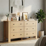 Garvee Modern 6 Drawer Dresser Chest – Spacious Wooden Bedroom Storage Cabinet, Wide Top – Sturdy Contemporary Organizer for Closet, Entryway, Nursery – Anti-Tip Safety – Color: Almond Yellow - Natural
