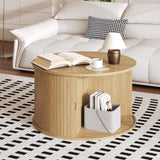 Garvee 28" Round Coffee Table with Storage, Mid Century Modern Fluted Accent Table with Sliding Tambour Door for Living Room, Oak - Wood