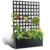 Garvee 71" x 47" x 12" Metal Planter Box with Trellis, Raised Garden Bed with Privacy Screen, Drainage Holes for Climbing Plants, Flowers & Vegetables, Black - Black