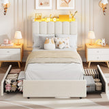 Garvee Full Size LED Bed Frame with 2 Drawers, RGB Headboard, Upholstered Platform, Steel Frame, Wavy Design, Girls Bedroom - White