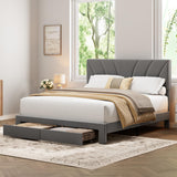 Garvee Full Size Bed Frame Velvet Upholstered Adjustable Headboard 2 Storage Drawers Wooden Slats Support Grey Bedroom - Grey