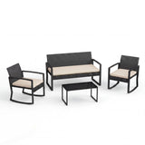 Garvee 4 Piece Patio Furniture Set, PE Rattan Outdoor Rocking Chair Conversation Set with Coffee Table, Outdoor Wicker Patio Table and Chairs Set for Patio, Porch, Backyard, Beige - Black + Beige