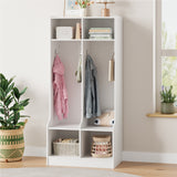Garvee Child-Safe 2-Section Wooden Kids Coat Locker with 4 Storage Cubbies & Hooks – Stable Organizer for Home, Study Area, Nursery, Kindergarten – For Jackets, Backpacks, Shoes – White - White