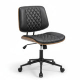 Garvee Ergonomic Modern Walnut Office Desk Chair – Armless, Adjustable Back & Seat Height, 360° Swivel Wheels, Quality Diamond Design PU Leather – Perfect for Home, Computer, Meeting Room – Diamond Design | PU | Black - Black
