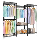 Garvee Clothes Rack, Free Standing Garment Rack for Hang Clothes, Adjustable Clothing Closet with 4 Sturdy Rods & 7 Storage Shelves, Portable Wardrobe Racks & Easy Assembly, 76.5"H x 67.6"L x 15.5"W ﻿ ﻿ - Black / 3 Combo / 2x3x2 Tiers
