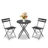 Garvee Black Space-Saving Collapsible Patio Bistro Set – 3-Piece Metal Table and 2 Chairs, No Assembly, Compact Outdoor/Indoor Furniture for Balcony, Garden, Yard - Black