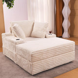 Garvee Oversized Chaise Lounge Chair Indoor with Storage Ottoman, Upholstered Corduroy Sofa Bed Cloud Couch with 3 Pillows, Single Sleeper Sofa, Reading Gaming Chair for Living Room, Bedroom, Beige - Beige