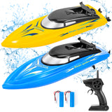 Garvee High-Speed RC Racing Boats 2-Pack for Kids & Adults – 2.4GHz, 10km/h, Self-Righting, 4 Rechargeable Batteries, For Pools & Lakes – Blue & Yellow – Multicolor
