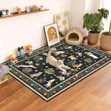 Garvee 4' x 6' Modern Cat Area Rug for Living Room – Floral Animal Print, Washable, Non-Shedding, Non-Slip, Low Pile, Soft Carpet for Bedroom, Nursery, Kids Room, Black - Black