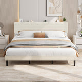 Garvee Corduroy Upholstered Platform Bed Frame with Adjustable Storage Headboard & Built-in Charging Station – Sturdy-colored Wood Slats – Noise-Free – Sturdy Support – Easy Assembly – King Size, Offwhite - Beige