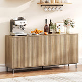 Garvee 63" Fluted Sideboard Buffet Cabinet with 4 Doors, Modern Accent Storage Cabinet with Adjustable Shelves and Metal Legs, Console Table Coffee Bar Credenza for Living Room Dining Room- Natural Oak