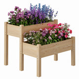 Garvee Two-Tier Wooden Raised Garden Bed with Legs, 34" x 34" x 29" Elevated Planter Box - 8 Drainage Holes - 352 lbs Capacity - Open Base Tall Outdoor Planter for Vegetables, Herbs, Flowers, Patio, Balcony, Backyard - Yellow
