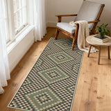 Garvee 2' x 6' Geometric Runner Rug, Washable Easy Jute-Style Linen-Look Non-Slip Indoor Outdoor Rug for Hallway & Kitchen, Green - Green