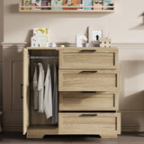 Garvee 43.3" H Armoire Wardrobe Closet with 4 Drawers and Hanging Rod, Multi-Functional Wood 4 Drawers Dresser with Storage Closet, Clothing Storage Cabinets for Bedroom, Wood Color - Wood Color