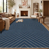 Garvee Washable Striped Jute Area Rug for Living Room, Bedroom, Porch - Non-Slip, Mark Resistant, Indoor Outdoor - Blue, 8x10ft - Navy Blue