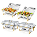 Garvee Large Square Chafing Dish Buffet Set 8QT Capacity Foldable Frame Stainless Steel Gold & Silver Wedding Catering Party Home - Gold