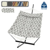 Garvee 2-Person Double Hammock with 12' Heavy-Duty Steel Stand, 450 lbs Capacity, Pillow & Balance Rope for Backyard, Gray Geometric - Gray Geometric