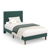 Garvee Twin Bed Frame with Headboard, Corduroy Upholstered Platform Bed with Wooden Slats Support - No Box Spring Needed & Noise Free, Easy Assembly, for Bedroom Apartment, Green - Green