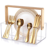 Garvee Clear Acrylic Utensil Caddy with Handle - 4 Compartments, Portable Design - Durable Acrylic - Space-Saving Countertop Organizer for Kitchen BBQ Buffet