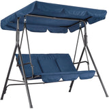 Garvee 3-Seat Outdoor Porch Swing Chair with Adjustable Canopy, Heavy-Duty Metal Frame Patio Swing for Backyard, Lawn & Porch,Blue - Blue