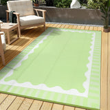 Garvee Reversible Outdoor Rug - Waterproof, spot Resistant Patio Carpet - Durable Plastic Mat for Patio, Backyard, Camping, RV, Deck - Modern Wave-Edge Design, Easy Care, 8x10ft, Light Green/White - Light Green