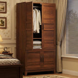 Garvee Spacious Modern Wooden Wardrobe Closet - 72" Tall Freestanding Armoire with 4 Doors, Adjustable Shelves, Hanging Rod, Large Capacity Bedroom Storage Cabinet - Rustic Walnut Brown, Brown - Walnut Brown