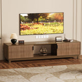 Garvee 70" Long TV Stands with Storage Cabinet and Open Storage Shelf, Fluted Doors, Mid Century Modern Entertainment Center for Up to 75 Inches TV, Media TV Consoles for Living Room, Walnut