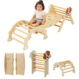 Garvee Triangle Climbing Set, 7-in-1 Foldable Wooden Toddler Climbing Toys Set with Ramp & Arch & Ladder, Indoor Playground Jungle Gym for Kids Toddler