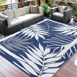 Garvee Reversible Outdoor Waterproof Plastic Rug - Non-Slip, Easy Clean, UV Resistant Patio Mat for Backyard, Garden, Camping, Picnic - Deep Blue/White, 9x12ft - Navy Blue