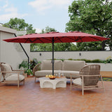 Garvee 15' Double-Sided Rectangular Patio Umbrella with Base, Large Outdoor Pool Umbrella, Red - Red